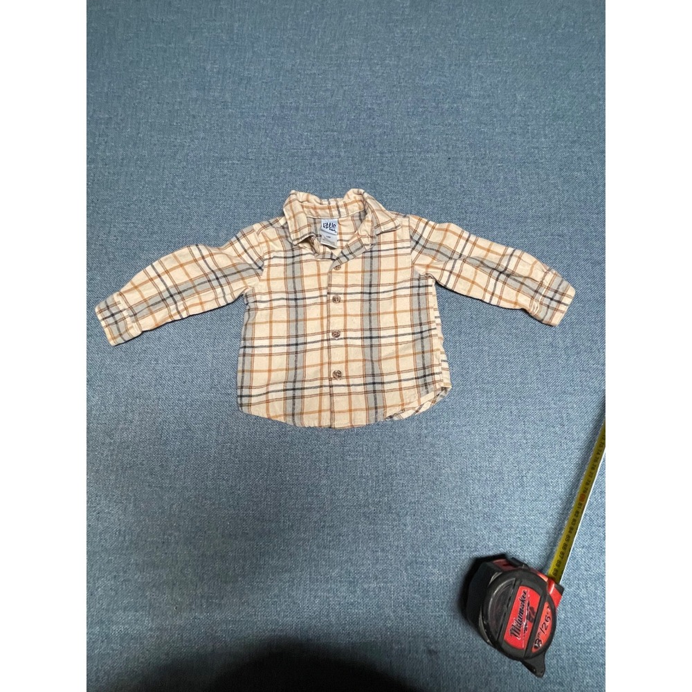 Little Lad Baby Boys Tan Brown Plaid Long Sleeve Button Down Shirt 12M